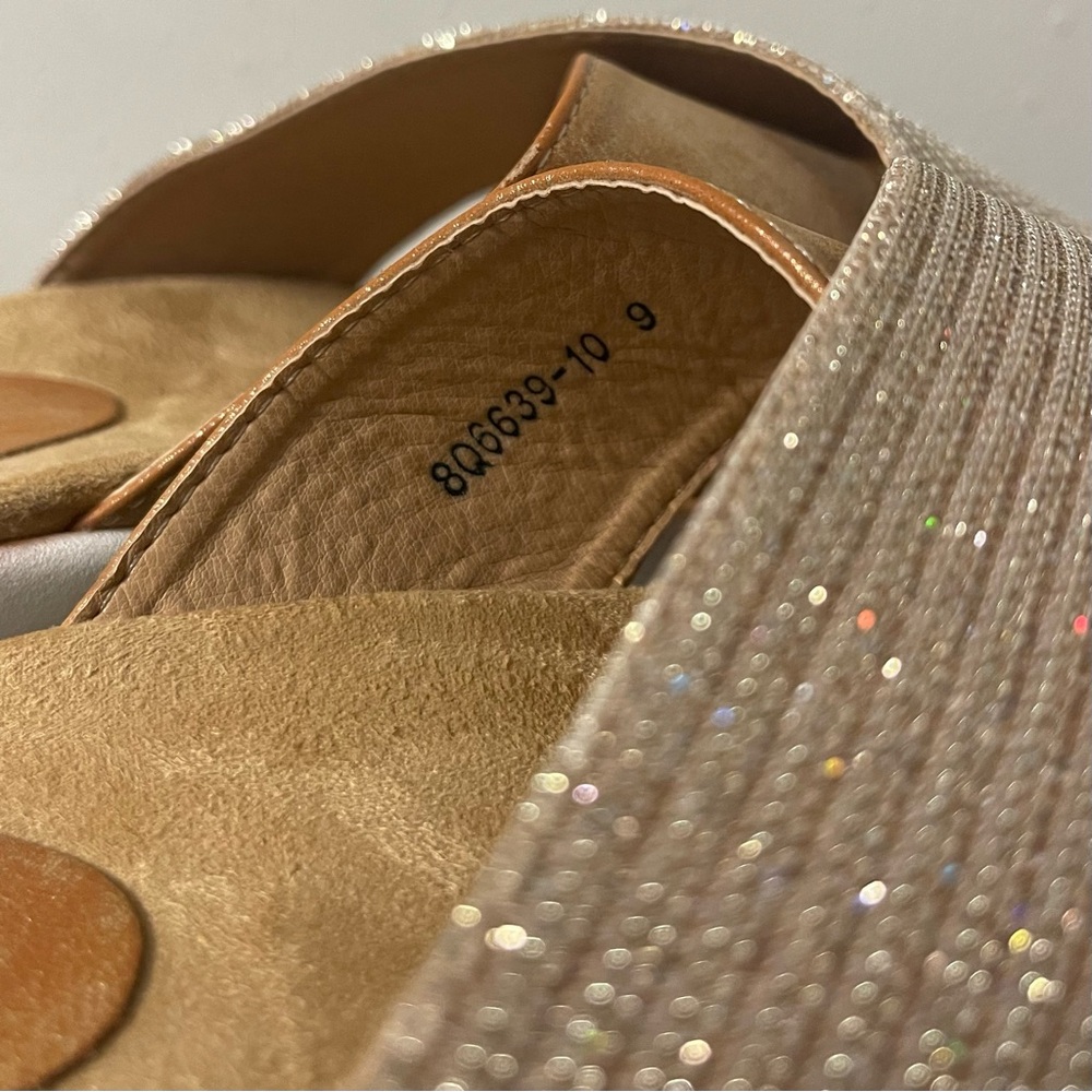 G.N.D. Crossover Platform Sandal - White Tan & Gold Tones - Size 10 - Picture 9 of 12